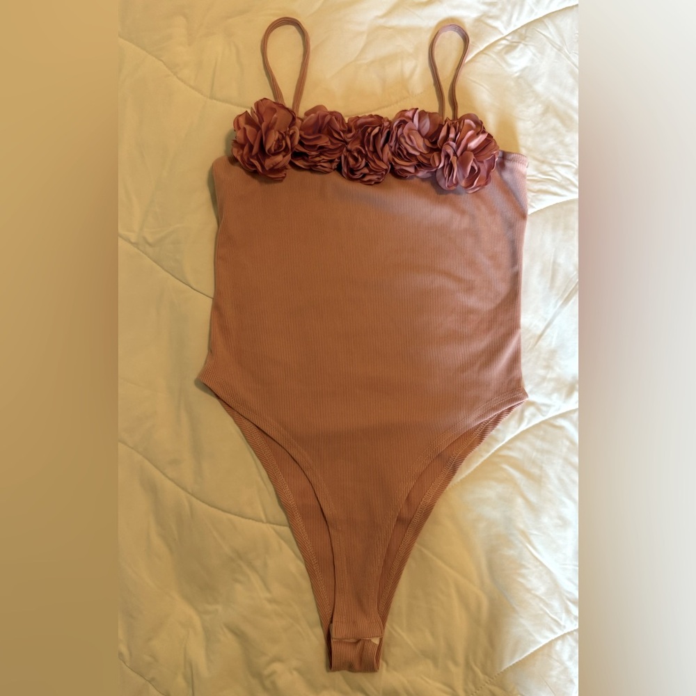 Ballet Pink Bodysuit with Floral Neckline